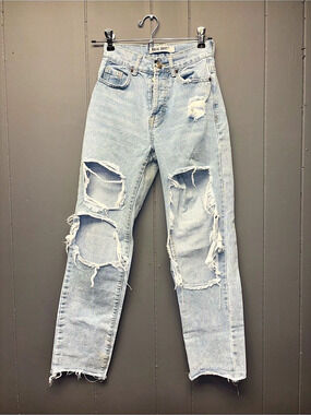 Blue Savvy Distressed Straight Leg Jeans Blue Size 00/23